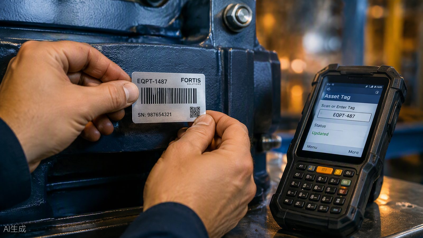 Pose d'étiquettes codes-barres sur actifs industriels